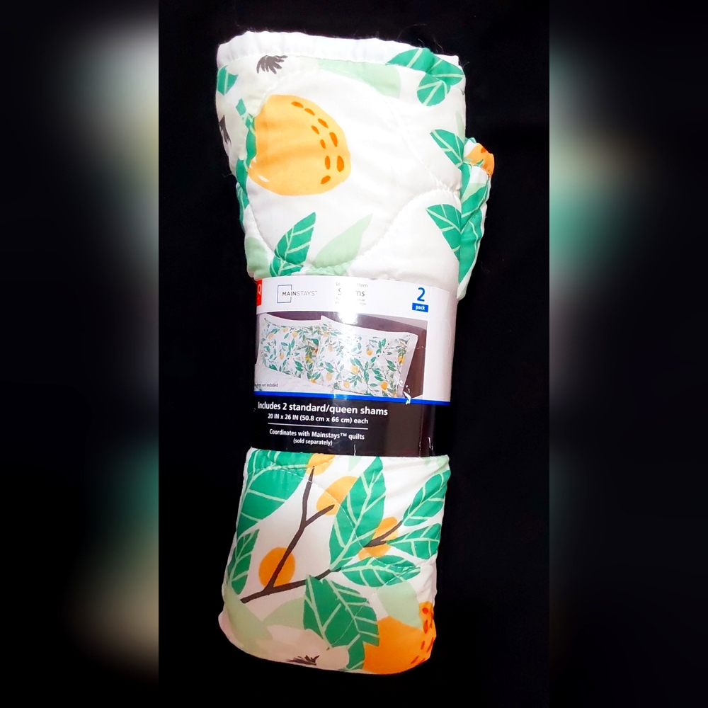 LEMONS - Porto Fino Lemon Pattern Queen Size Quilted Shams Pair | Mainstays